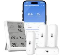 Comboss Thermomètre hygromètre WiFi - Capteur de température et d'humidité par application - Portée de 100 m - Compatible avec Alexa (4 capteurs + station de base)