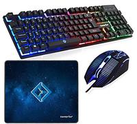 Combrite Raptor Ensemble Clavier et Souris de Jeu avec Grand Tapis de Souris, LED Arc-en-Ciel, Ensemble de Bureau Filaire USB, Disposition Britannique, pour PC, Ordinateur Portable, PS4, Xbox One,