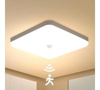 Combuh Plafonnier Led Detecteur de Mouvement Interieur, 30W Lampe Plafond Carre 25 cm, Blanc Chaud 3000K, IP56 Étanchéité, Luminaire Capteur Mouvement pour Couloir Garage Debarras