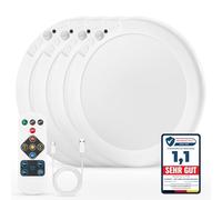 Combuh Plafonnier Led Salle de Bain Detecteur de Mouvement, Lampe Plafond Garage Rechargeable Sans Fil a Pile, Luminaire Eclairage Sans Percage avec Telecommande pour Salon, Cave, Rond 4 Pièce