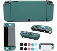COMCOOL Coque de protection pour Nintendo Switch OLED 2021 - Accessoires de protection pour manette Nintendo Switch OLED Joy-Con, avec protecteur d'écran et poignées - Vert nuit