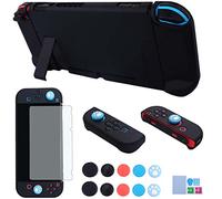 Comcool Étui de protection 3 en 1 pour Nintendo Switch et manette Joy-Con, avec protecteur d'écran et poignées de pouce Noir