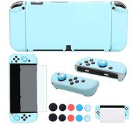 COMCOOL Étui de protection pour Nintendo Switch OLED 2021 - Accessoires mignons pour Nintendo Switch OLED et Joy-Con, avec protecteur d'écran et poignées de pouce - Bleu