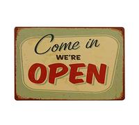 Come In We are Open Affiche en métal Rétro Plaque Art Plaque Décor Métal Vintage Mural Signe d'avertissement bar café garage partie salle de jeu décoration de la maison