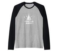 Come Sail Away Nautical Adventure Voilier Manche Raglan, Homme, Noir/Chiné Athlétique, L