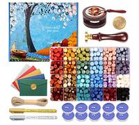 Comealltime Kit de cachet de cire avec coffret cadeau, 624 perles à cacheter de 24 couleurs, 1 tampon d'abeille, chauffe-cire, stylos métalliques, enveloppes, bougies pour cadeau de mariage