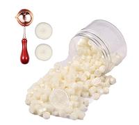 Comealltime Lot de 248 perles de cire à cacheter octogonales avec 2 bougies chauffe-plat et 1 cuillère à fondre, vernis à cacheter pour sceau de cire, blanc nacré