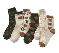 Comebachome Chaussettes mignonnes 6 paires de chaussettes ours Kawaii à volants vintage japonaises preppy pour femmes, Zuhause Gebrauch