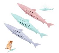 Comebachome Jouet à mâcher pour Chat, 3 pièces, Brosse à Dents en Forme de Poisson, Jouets en Silicone sûrs avec Simulation d'herbe Chat, Jouets Herbe, Outils de Nettoyage des Dents pour Animal COM