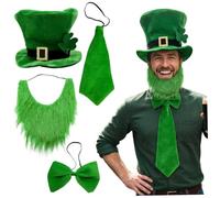 Comebachome Leprechaun Costum 4PCS / Set Accessoires de la Saint-Patrick Chapeau haut de forme vert avec nœud, nœud papillon et barbe pour la fête cosplay vacances, chapeau lutin, Costum