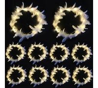 Comebachome Lot de 10 bandeaux de couronne 20, 3 cm - Couronne plumes décoratives blanches - Trois modes lumineux - Bandeau d'ange LED - Charmante pour cosplay, Noël, Halloween, costume vacances