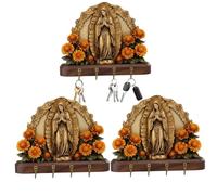 Comebachome Lot de 3 porte-clés muraux en bois avec 4 crochets, ornements religieux plats rustiques pour entrée, couloir ou espace de vie, décoration intérieure pour la maison