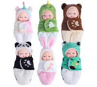 Comebachome Mini poupée bébé 6 pièces, Mini bébés à thème Animal de 4 Pouces avec Sac de Couchage, poupées réalistes pour Filles, Zuhause Gebrauch