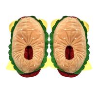 Comebachome Pantoufles de hamburger 1 paire de chaussons hamburger thermiques, nouveauté dessin animé mignon, peluche antidérapante doublée en polaire drôle pour femmes, ornements jardin