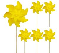 Comebachome Paquet de 6 moulins à Vent, Moulin à Vent 7 pales de 32 cm avec piquets en Bois 50 cm, décoration extérieure et Jouet pour Enfants pour Cour et Jardin, Jaune, moulins pour Enfants