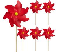Comebachome Paquet de 6 moulins à Vent, Moulin à Vent 7 pales de 32 cm avec piquets en Bois 50 cm, décoration extérieure et Jouet pour Enfants pour Cour et Jardin, Rouge, moulins pour Enfants