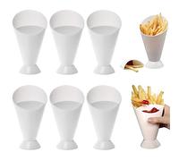 Comebachome Porte-frites 6 pièces en plastique cône de frites tasse à tremper avec saucière amovible porte- blanc pour collation à 6, 30x3, 86 pouces, décor