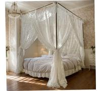 Comebachome Rideaux de lit à baldaquin, Ciel de lit Princesse en Dentelle à Trois Ouvertures, Rideaux Suspendus 4 poteaux d'angle avec Attaches, adaptés 4, 92 Pieds