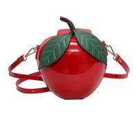 Comebachome Sac à main fantaisie en forme de fruit avec décor de feuilles, sac à bandoulière rouge cerise avec sangle réglable, fermeture éclair, fruits pour femmes