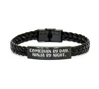 Comédien le jour. Ninja la nuit. Bracelet en cuir tressé, cadeau drôle pour des amis comédiens le jour de l'anniversaire de la famille, des cadeaux uniques uniques pour hommes ou femmes comédien,