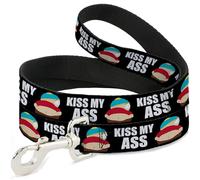 Comedy Central Laisse pour chien South Park Cartman Pants Kiss My Ass Pose Noir Blanc 1,2 m de long 1,3 cm de large