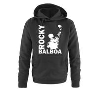 Comedy Shirts Sweat Shirt pour Hommes - Sweat à Capuche Rocky Balboa III - Sweat Italian Stallion Boxeur - Noir-Blanc - X-Large