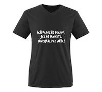 Comedy Shirts - T-shirt imprimé basique à col en V, 100 % coton, avec inscription « Ich Brauche Urlaub » - Six mois, noir/blanc, L
