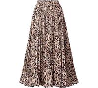 comefohome Jupe d'été mi-longue pour femme - Taille haute - Jupe plissée - Jupe d'été élégante pour femme, léopard, XL