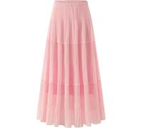 comefohome Jupe longue d'été pour femme - En mousseline de soie - Style bohème - Taille élastique - Jupe plissée, Rose, XL