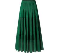 comefohome Jupe longue d'été pour femme - En mousseline de soie - Style bohème - Taille élastique - Jupe plissée, vert, S