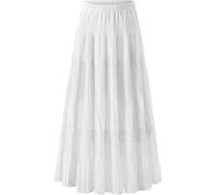 comefohome Jupe longue d'été pour femme - En mousseline de soie - Style bohème - Taille élastique - Jupe plissée, Blanc., L