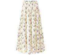 comefohome Jupe longue plissée en mousseline de soie avec taille élastique et volants pour femme, Floral-02, XL