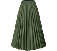 comefohome Jupe longue plissée pour femme Imprimé léopard Taille élastique, Q-green, XL
