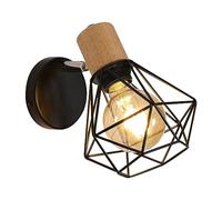 Comely Applique Murale Interieur, Noir Vintage Lampe Murale, Orientable Lampe Applique Murale E27 Métal et Bois pour Salon, Chambre, Couloir, Escalier