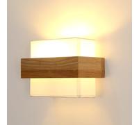 Comely Applique Murale Intérieure Bois, Lampe Murale Abat-jour en Tissu E27, Luminaire Mural Intérieure pour Chambre Couloir Escalier Salon, Carrée (Ampoule Non Incluse)