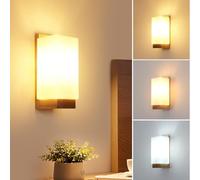 Comely Applique Murale Intérieure Bois, Lampe Murale Vintage Abat-Jour en Verre, E27 Luminaire Mural Carré pour Chambre Salon Couloir Escalier (Ampoule Incluse)
