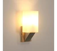 Comely Applique Murale Intérieure Bois, Rectangle Moderne Lampe Murale, Applique Murale E14 avec Abat-Jour en Verre Blanc pour Chambre Salon Couloir Cafétéria Escalier