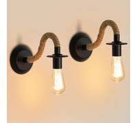 Comely Applique Murale Vintage 2 Pièces, Lampe Murale Intérieur Style Industriel en Corde de Chanvre, Douille E27 sans Ampoule, pour Couloir Chambre Salon Café Bar Loft