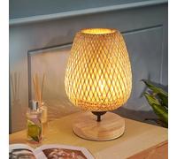 Comely Bambou Tissé Lampe de Table, Lampe de Chevet Abat-Jour en Bambou Design avec Base en Bois Naturel pour Chambres à Coucher, Bureau, Salle à Manger et Salon