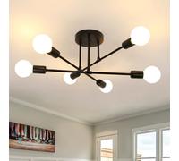 Comely E27 Plafonnier Industriel Noir, Réglable 6 Lumières Sputnik Lustre, E27 Base Lampe de Plafond Vintage en Metal pour Salon, Chambre, Cuisine, Bar, Café