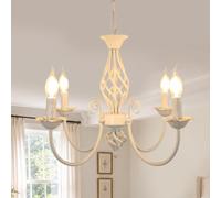 Comely Fer Pendentif Réglable en Hauteur, 4 E14 Suspension Luminaire Lustre | Fer Forgé Bougie Classique Blanc 4 E14 Chandelier pour Manger Cuisine