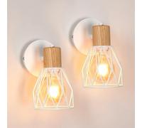 Comely Lampe murale de cage blanche en bois et métal - Set de 2, 14,5x12x18cm, E27, Country Design, Pas d'éclairage
