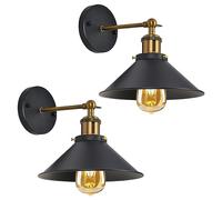 Comely Lot de 2 Applique Murale Industrielle Vintage, Rotation à 180° Lampe Murale Interieur Rétro Edison Style Spot Murale en Métal E27 pour Cuisine Salle à manger Chambre Restaurant Bar, Noir