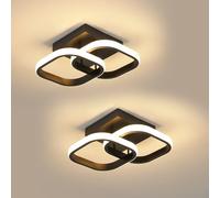 Comely Lot de 2 Plafonniers LED Modernes, 24W 2700LM Petit Noir Plafonnier LED Carré Luminaires Intérieur pour Chambre Salon Allée Couloir Balcon, Lumière Chaude 3000K, 24cm