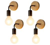 Comely Lumière murale industrielle en bois et en fer - Set de 4 Noir, 10x11,5x17cm, E27, sans lampe