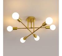 Comely Lustre Plafonnier Industriel, 6 Lumières E27 Lampe de Plafond Retro Vintage en Metal, Retro Suspension Luminaire Doré pour Salon Salle à Manger Chambre Cuisine Restaurant