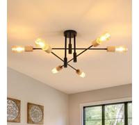 Comely Lustre Plafonnier Industriel, 6 Lumières E27 Lampe de Plafond Vintage en Metal et Bois, Plafonnier Sputnik 180° Réglable Forme pour Salon Chambre Cuisine, Noir, 72CM
