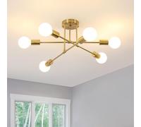 Comely Lustre Plafonnier Industriel, 6 Lumières E27 Lampe de Plafond Vintage en Metal, Plafonnier Sputnik Doré Retro pour Salon Cuisine Salle à Manger Chambre, Diamètre 52 CM