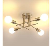 Comely Lustre Plafonnier Moderne, 4 Lumières E27 Lustre Sputnik Vintage, Plafonnier Industriel en Métal pour Chambre Salon Cuisine Salle à Manger, Nickel Brossé