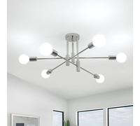 Comely Lustre Sputnik Industriel, 6 Lumières Plafonnier Vintage E27, Forme DIY Chromé Lampe de Plafond en Métal pour Salon Chambre Cuisine Salle à Manger, Diamètre 72CM